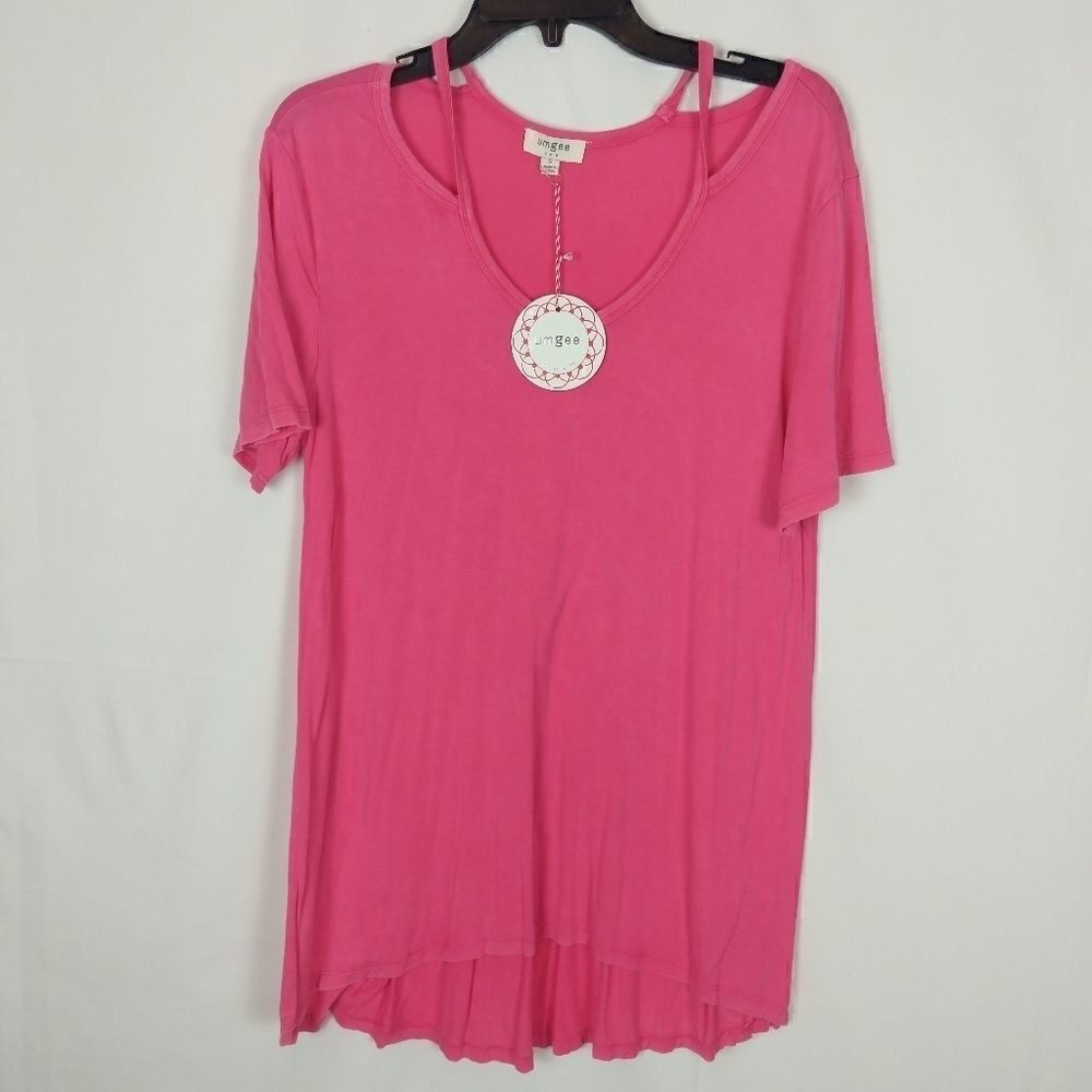 Umgee Nwt Pink Short Sleeve Strappy Cold Shoulder